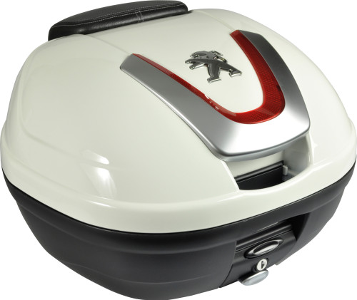 Kufr 34L Milky White + černá kožená opěrka